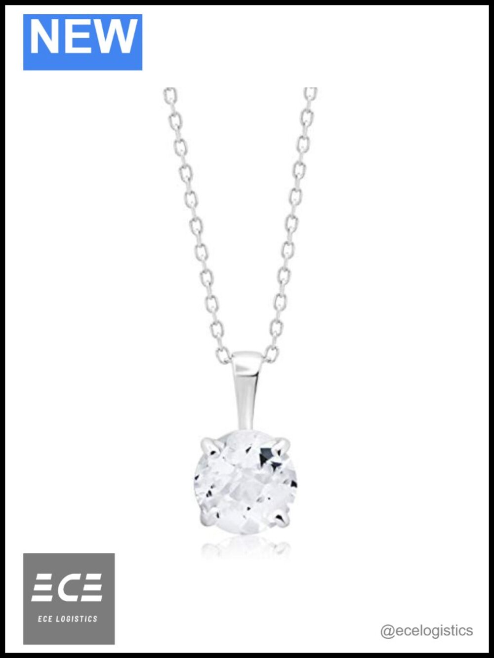 14k White Gold White Topaz Round Pendant Necklace 6mm Solitaire April
